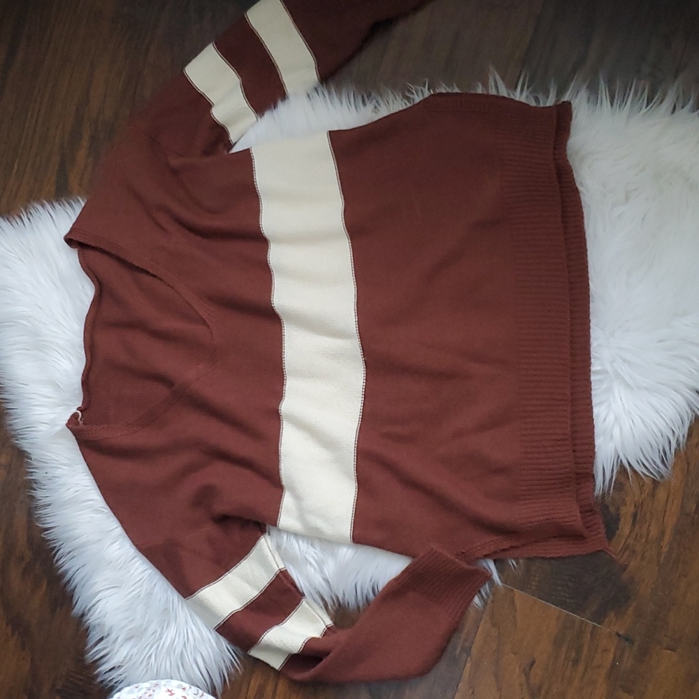 Brown and Cream V neck sweater